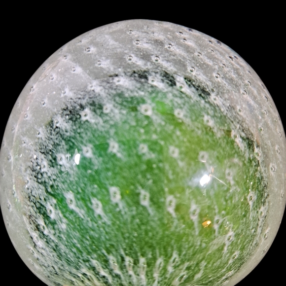 Vintage Green White Swirl Glass Paperweight Round 2 1/2" - Picture 3 of 5